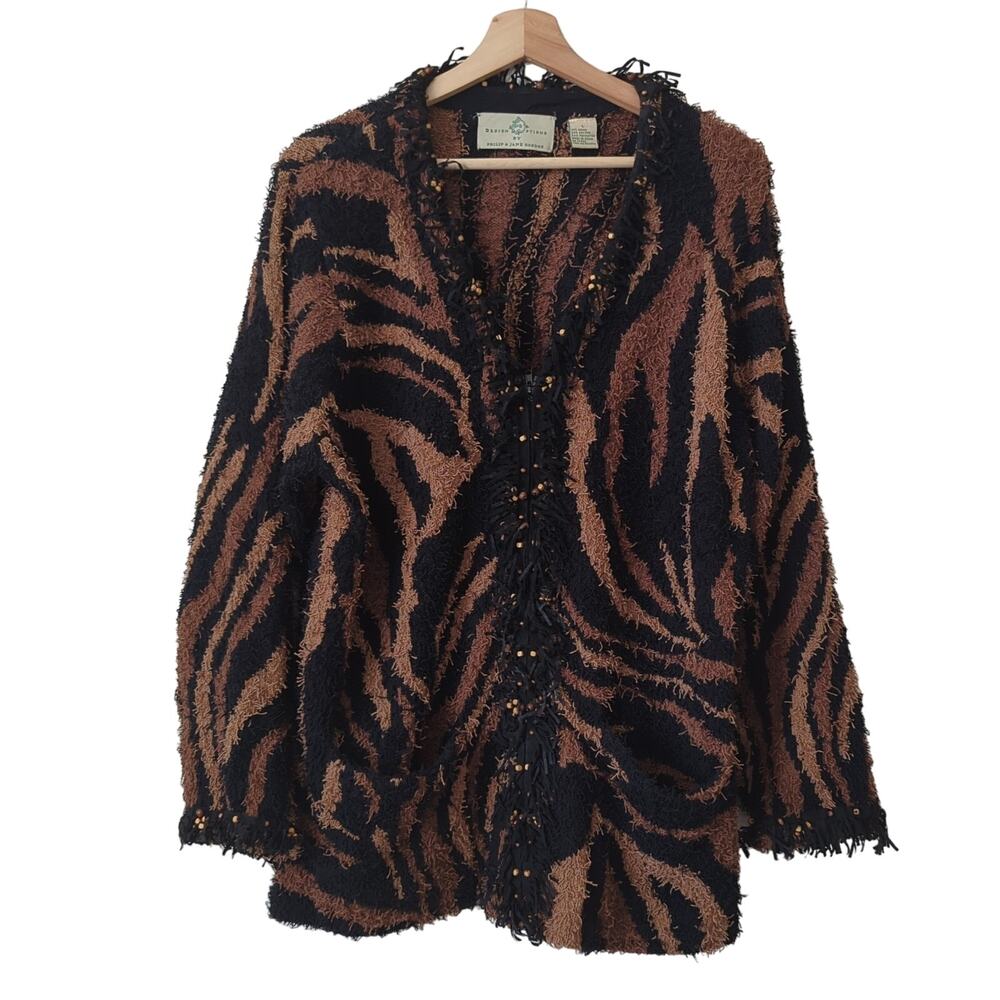 Design Options‎ Vintage Cardigan Womens L Fringe Top Artsy Art to Wear Eclectic